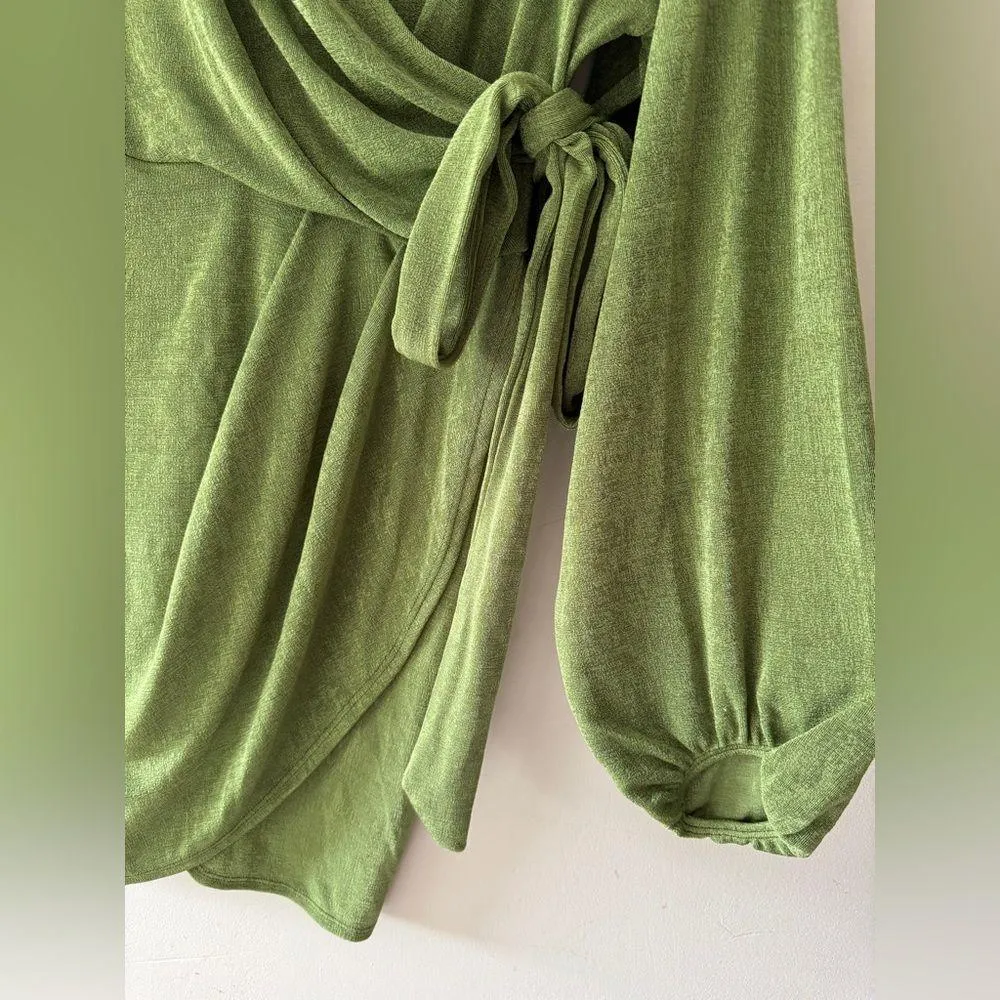ASOS Green Luxe Long Sleeve Mini Wrap Dress With Side Tie - Image 4
