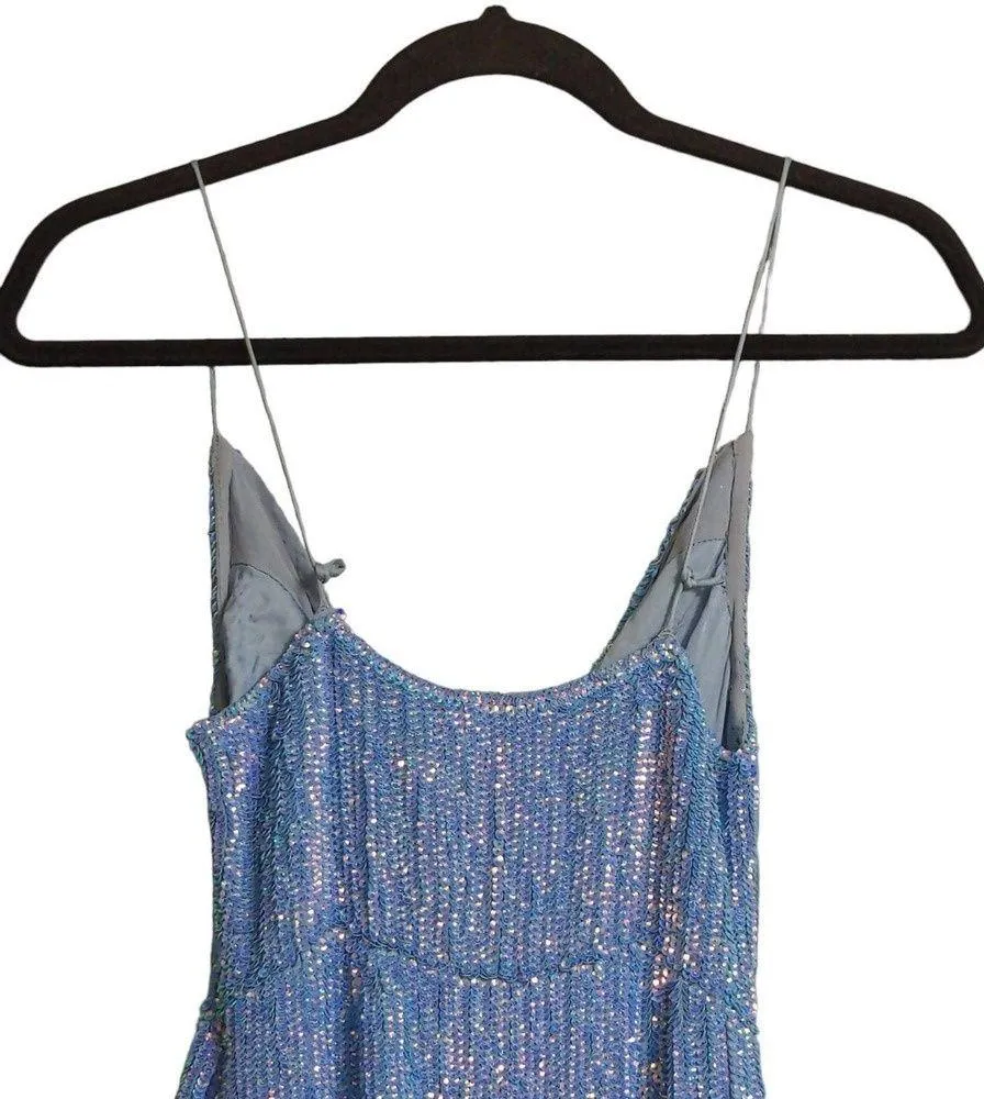 Retrofete Katya Sequin Gown Iridescent Blue Ruched Maxi Dress Sparkle XS FLAW - Image 7