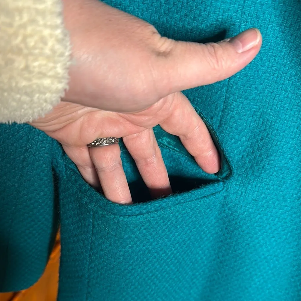 Vintage 80’s Toffs Womens Jacket Suit Blazer 100% Pure Wool Teal Large Sz Large Blue - Image 3
