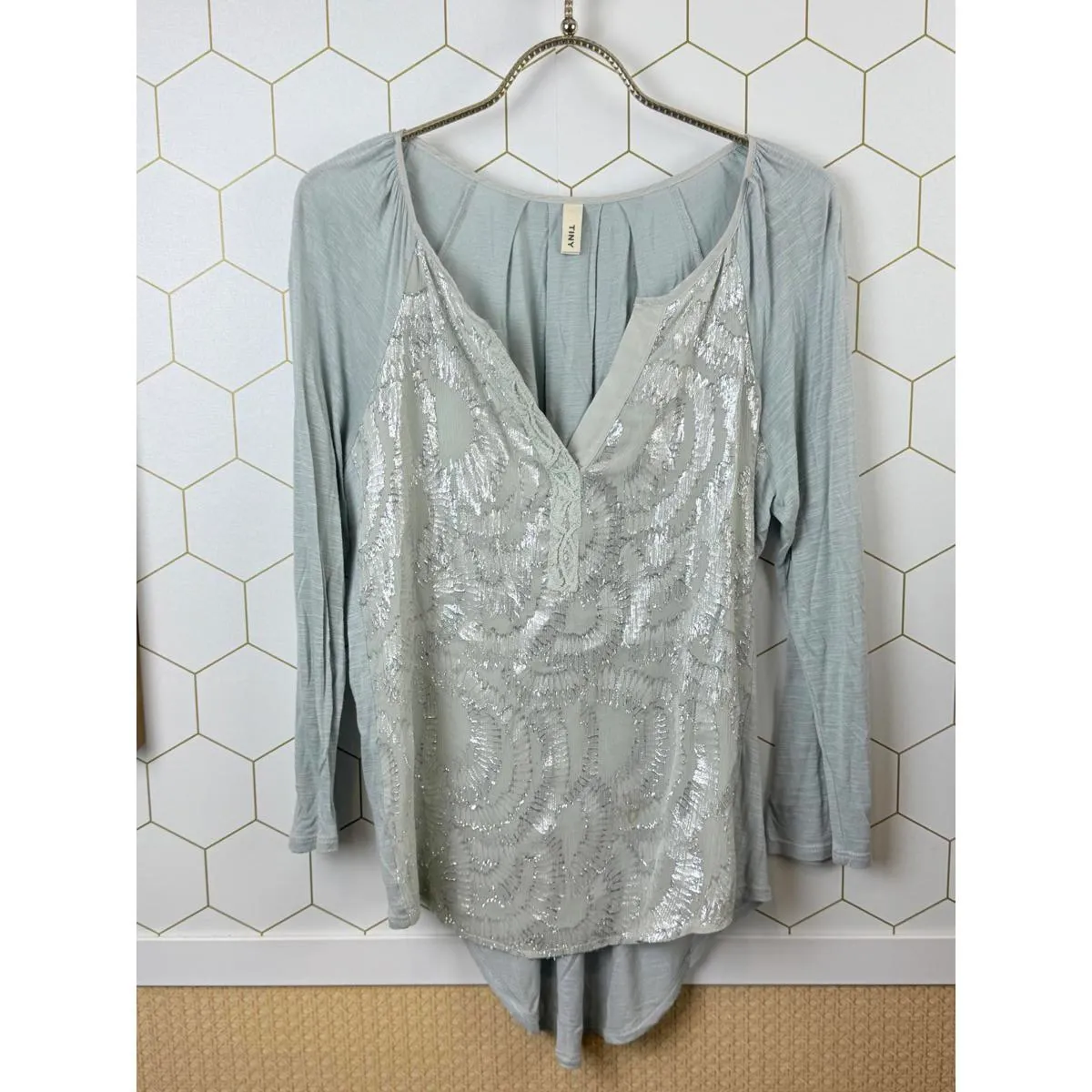 Tiny by Anthropologie Starshine Silver Top Blouse - Image 3