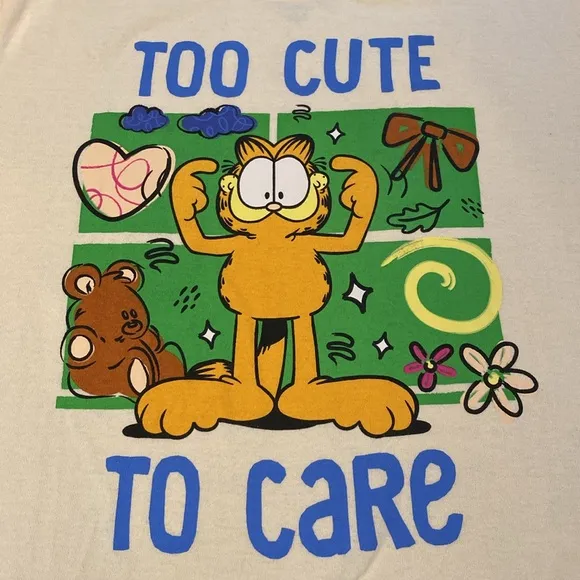 Garfield Nickelodeon “Too Cute To Care” Graphic Tee T - Image 2