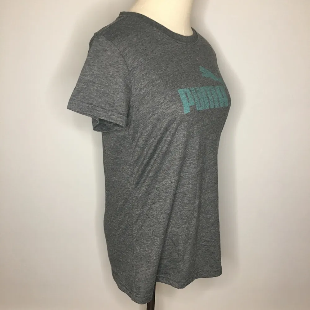 PUMA Gray Teal Graphic Short Sleeve Shirt Medium - Image 3
