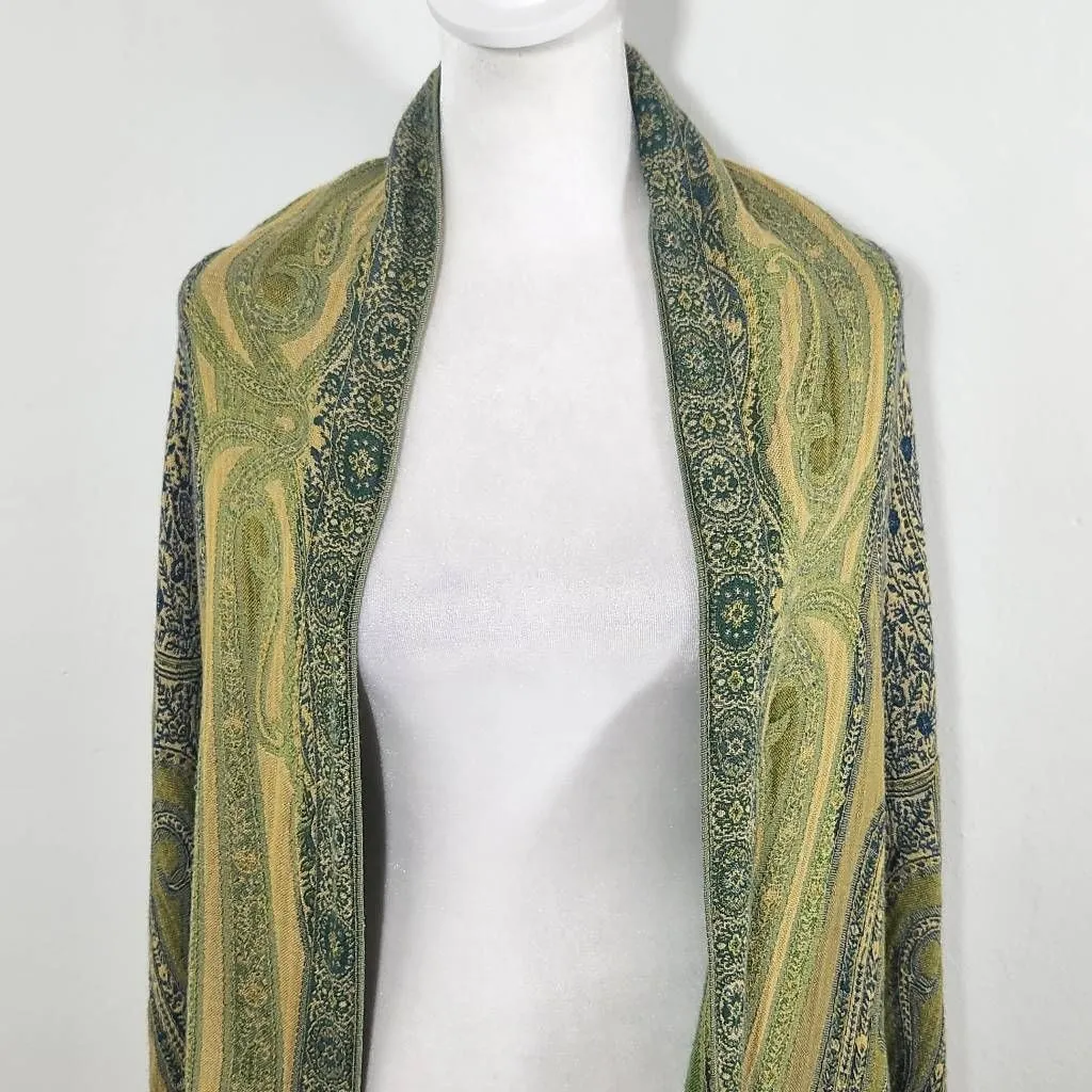 Blue and Green Wrap Scarf with Fringe Beautiful Green Indian Print Scarf - Image 3