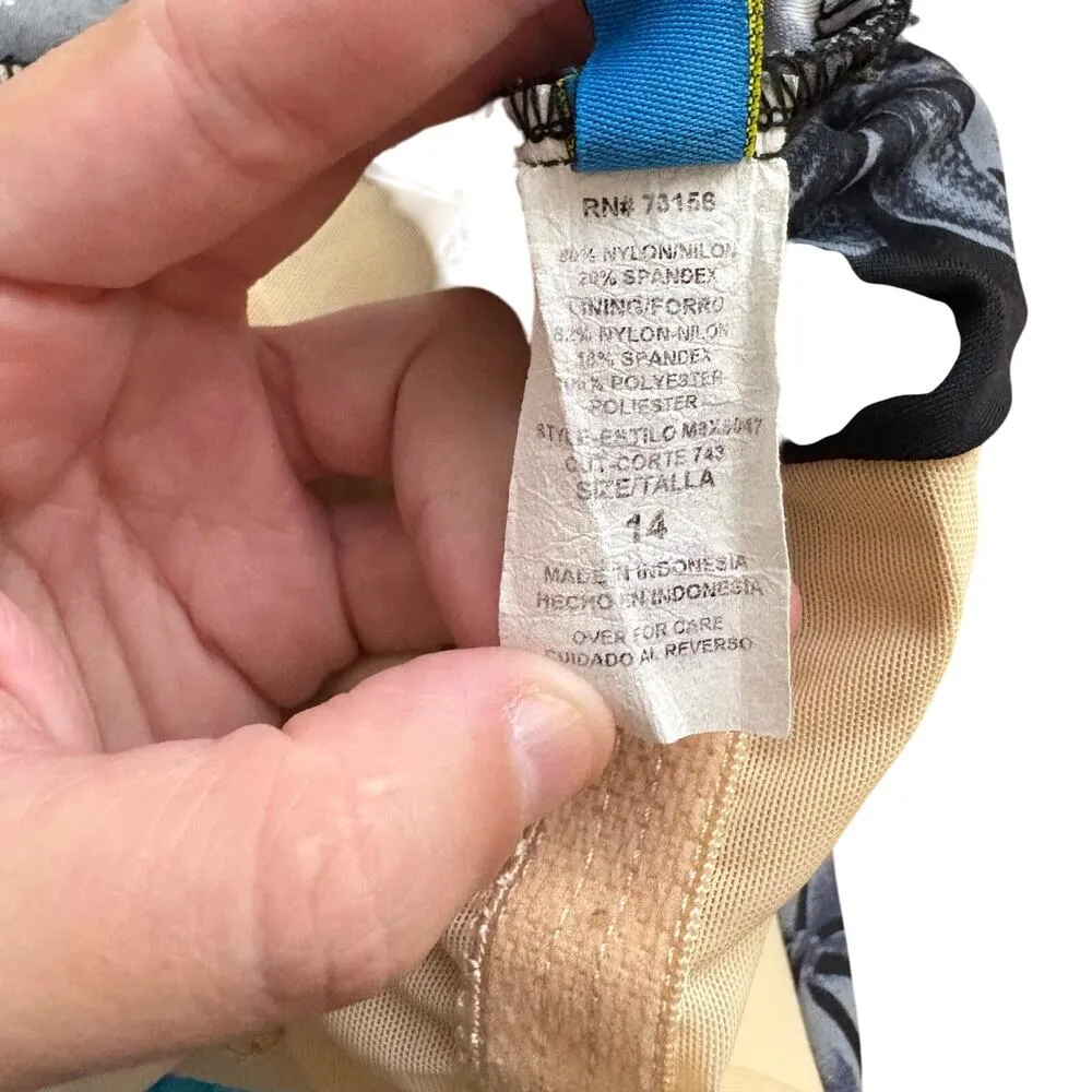 Maxine Black White Grey Floral One Piece Swimsuit 14 Vintage 90s Pinup Spa Girl - Image 11