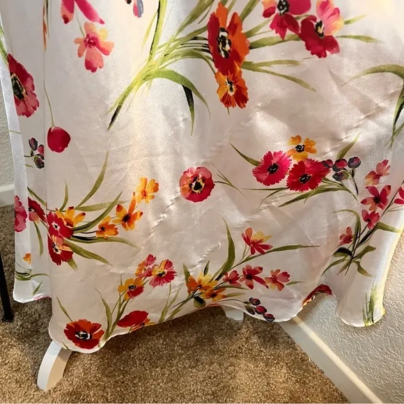 OSCAR DE LA RENTA Pink Label Floral Satin Slip Midi Dress Size‎ Medium - Image 4