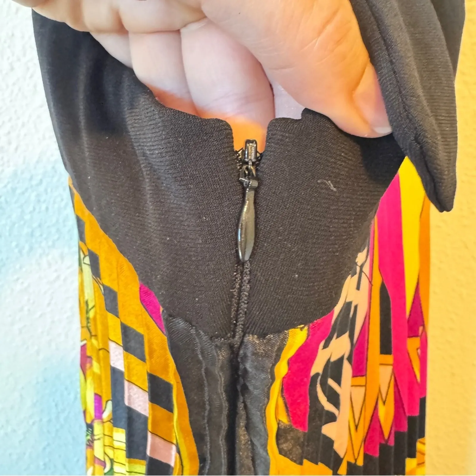 Cache Vintage Y2K Halter Maxi Dress Womens 2 Silk Pleated Mixed Print Rivera - Image 9