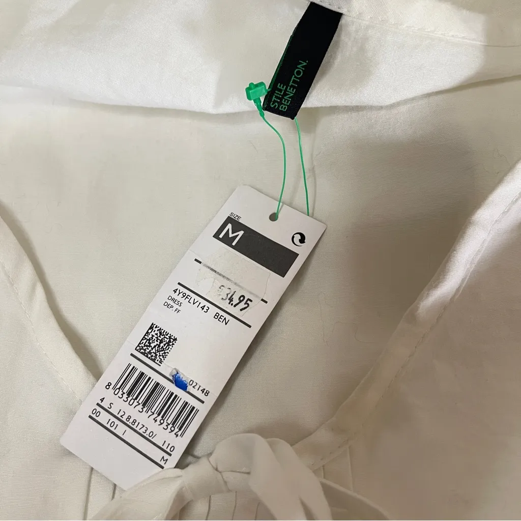 NWT UNITED COLORS OF BENETTON Cotton Poplin Cap Sleeve Mini Dress, Medium - Image 8