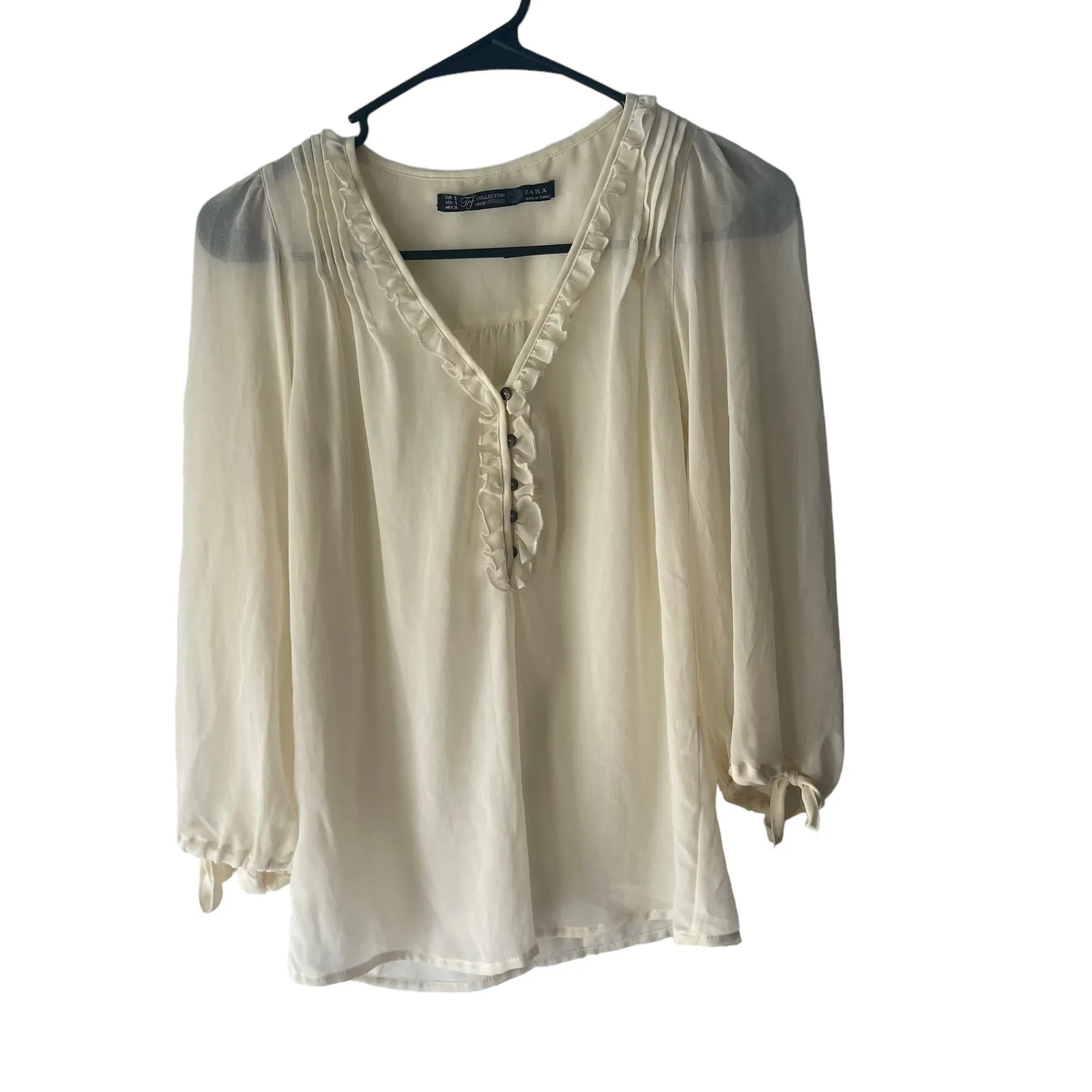 Zara Frf‎ Collection Small Cream Ruffle Coquette Semi Sheer Babydoll Top Cottage - Image 2