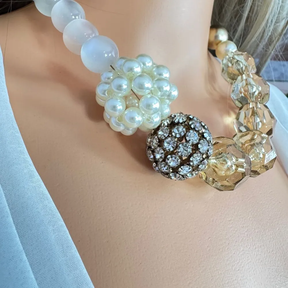 ZARA  Gold and Cream Statement Necklace with Crystal Accents - Image 12