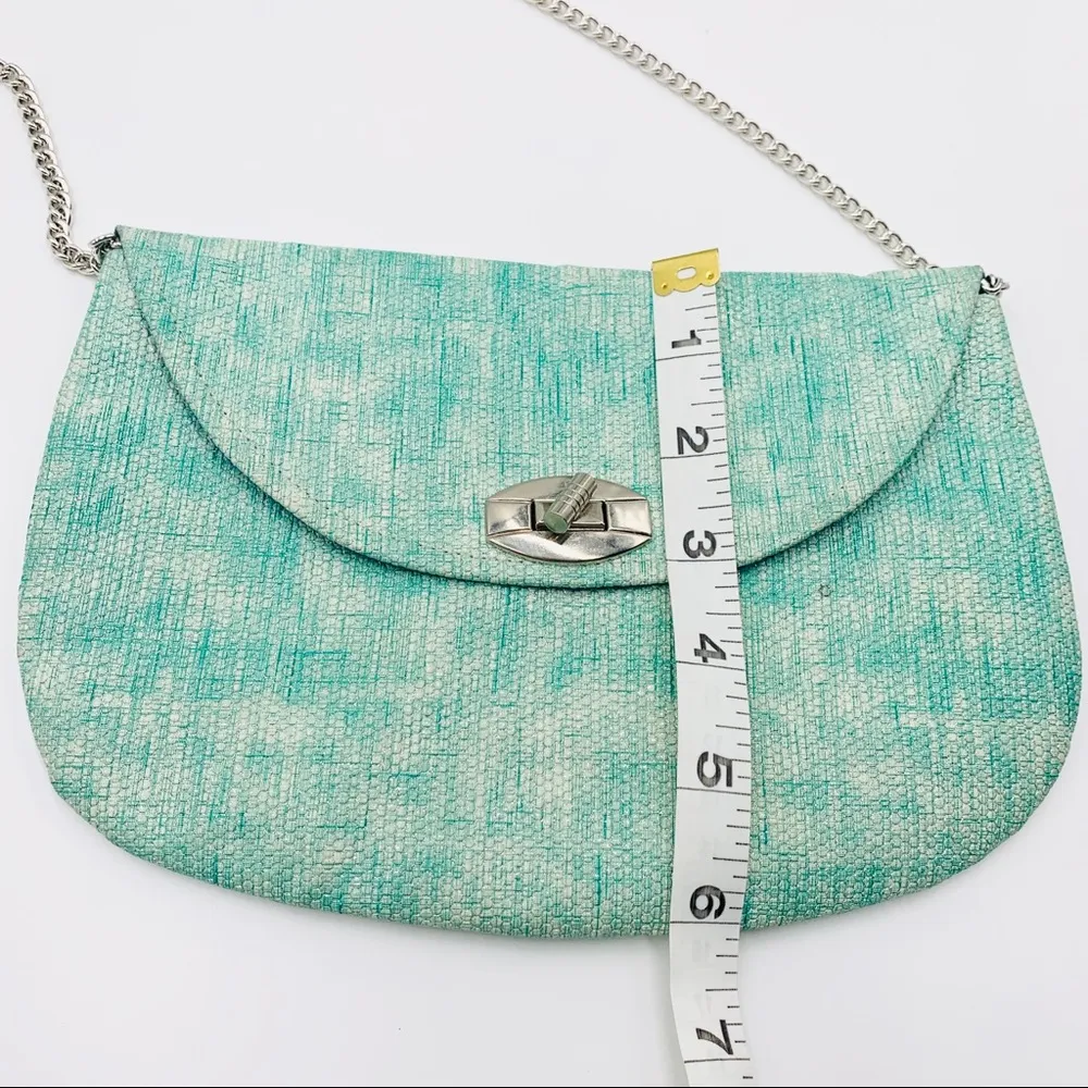 Aqua Teal Blue Space Dye Silver Chain Crossbody Festival Bag Purse - Image 5