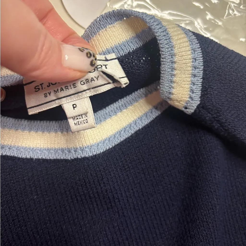 St John Sport Marie Gray Sweater Vest Wool Blend Size P Small Petite Navy Tank - Image 6