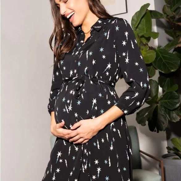 Seraphine Ziggy Womens Casual Maternity Shirt Midi Dress Black Star Print US 6 Size undefined - Image 16