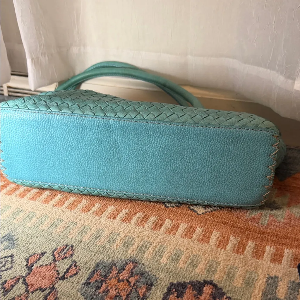 FOSSIL Woven Teal leather Tote Bag - Image 3