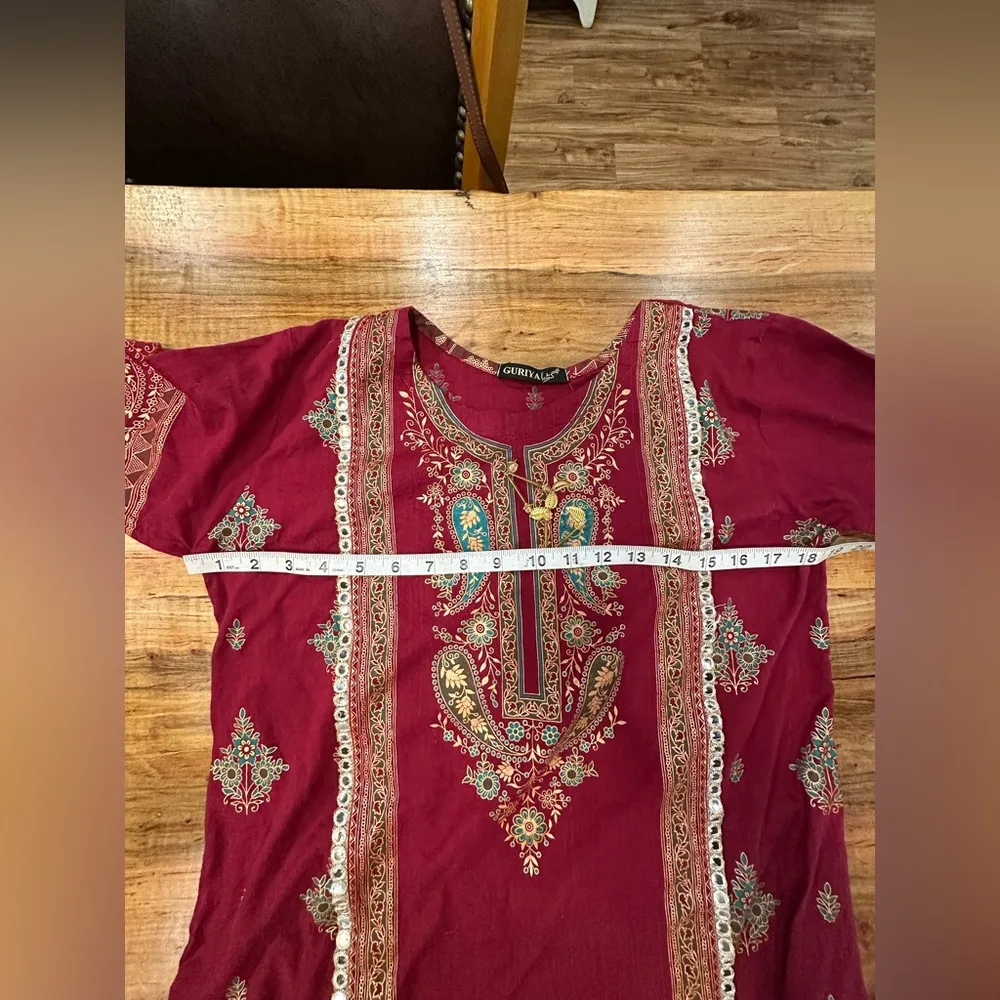 EUC Guriya Maroon Embroidered Kurta tunic w jewelry embellished and embroidery Red - Image 10
