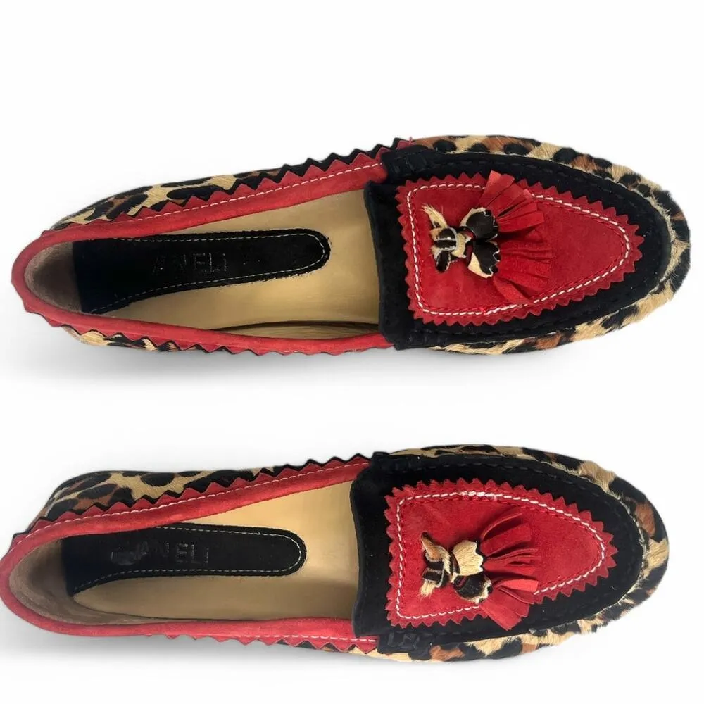 VANELi 9 Leopard Print Driving Loafer Moccasin Flats Slip On Tassel Calf Hair Brown - Image 4