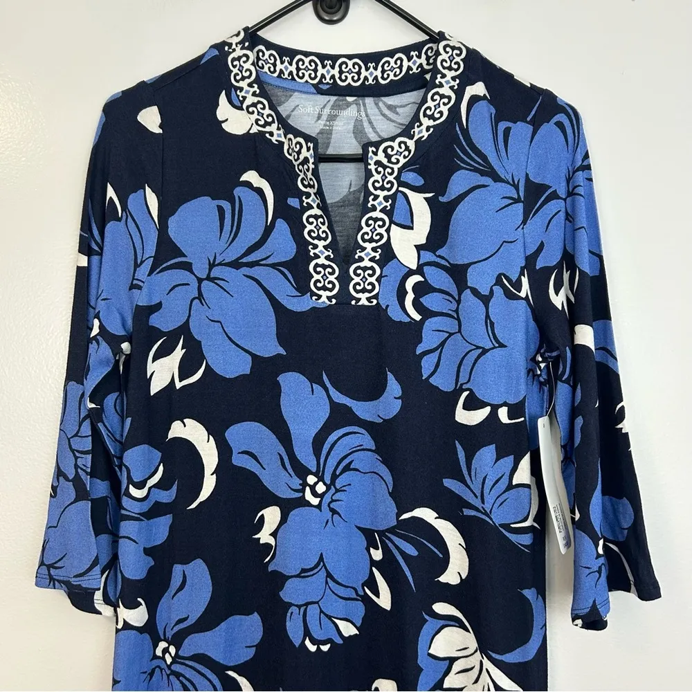 NWT Soft Surroundings Sedona Floral Maxi Dress in Marina Blue Size Petite XS - Image 4