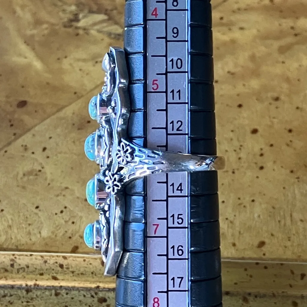 Natural Blue Moon Turquoise Sterling Silver Snake Ring Size 6 - Image 8