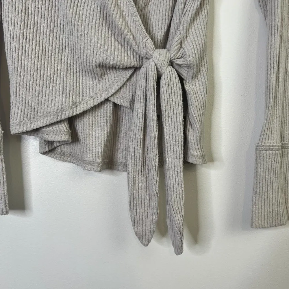 Abercrombie & Fitch Ribbed Knit Surplice Crossover Tie Front Long Sleeve Top - Image 2