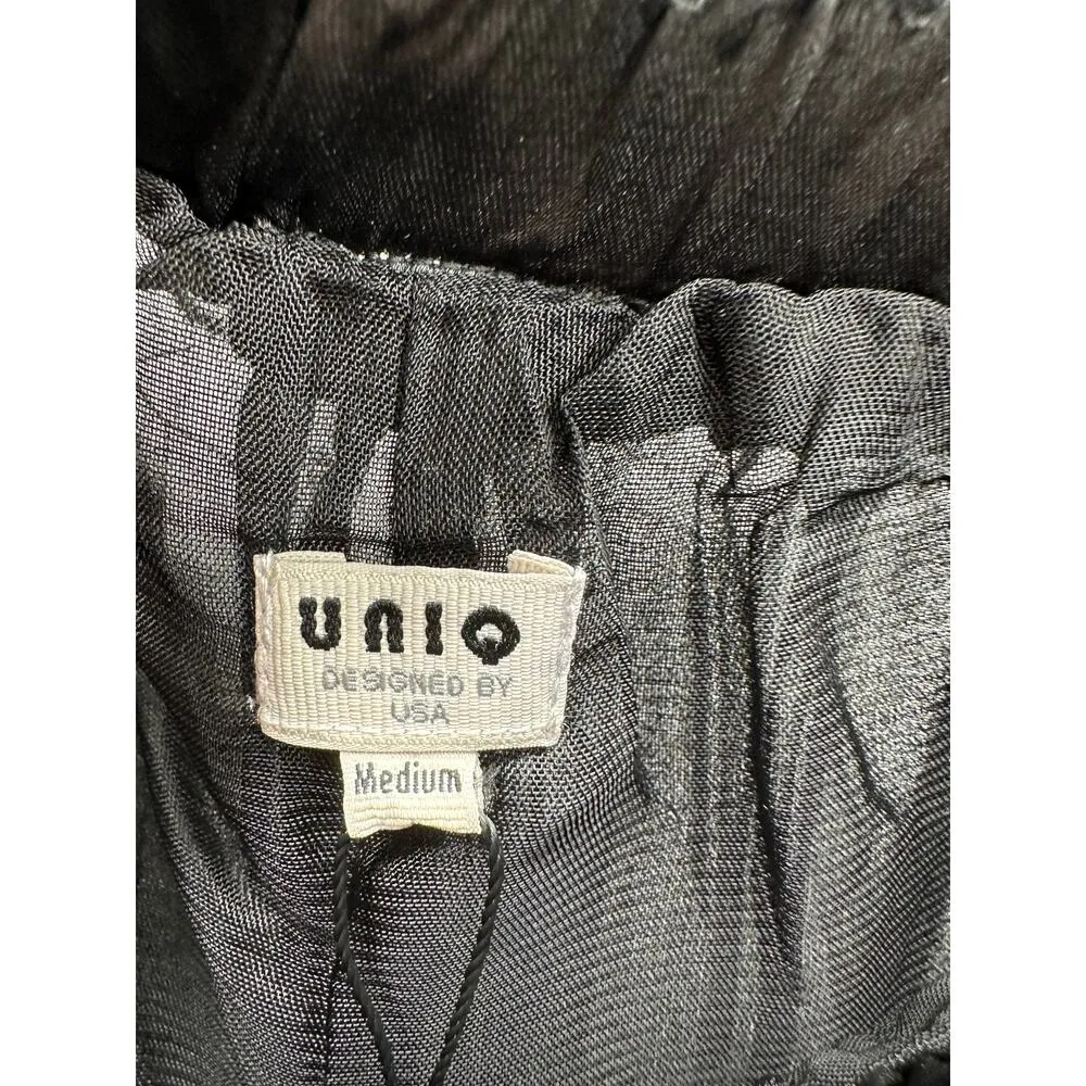 Uniq Womens Black Wide Leg Palooza Pants Size M Pleated Pull On Boho Minimal - Image 6