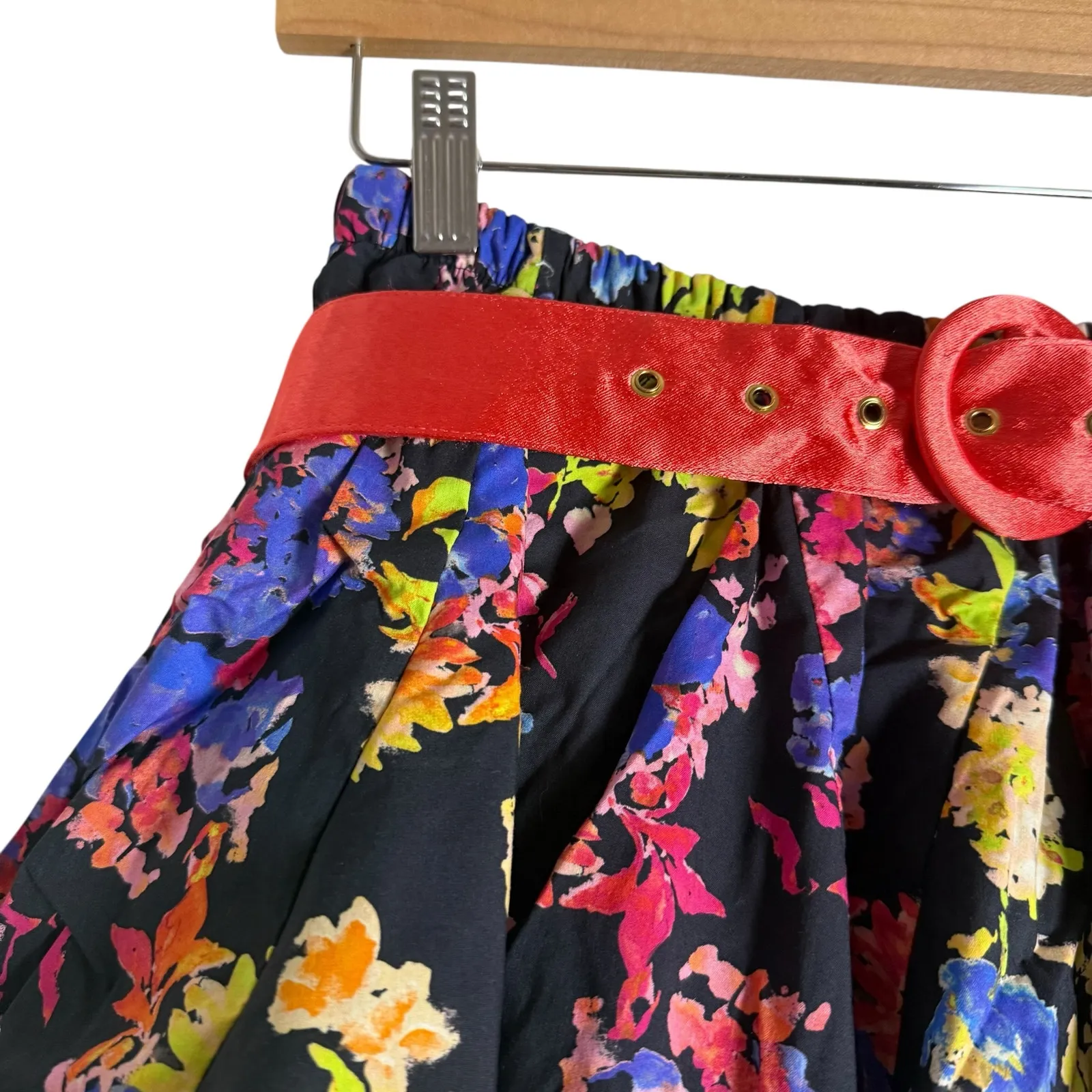 Caroline Constas Reign Black Multi Floral Tiered Ruffle Belted Mini Skirt M Size M - Image 3