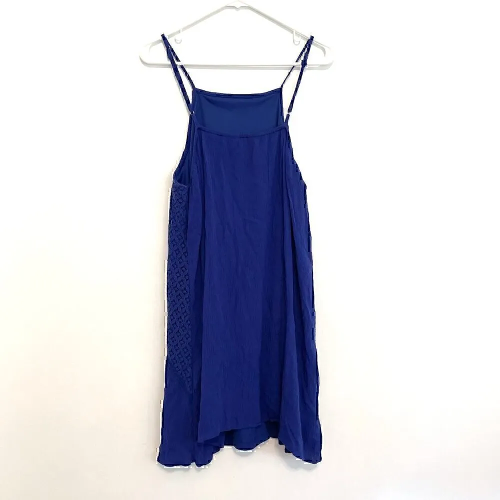 XHILARATION Cobalt Blue Floral Crochet Lace Trim Square Neck Trapeze Swing Dress - Image 8