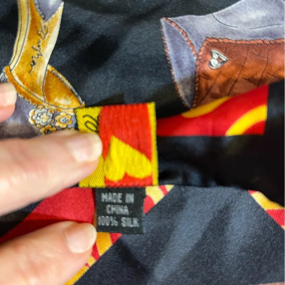 Brighton 100% silk Vintage Black and Red Scarf with Handbag and Shoe Design NWOT - Image 2