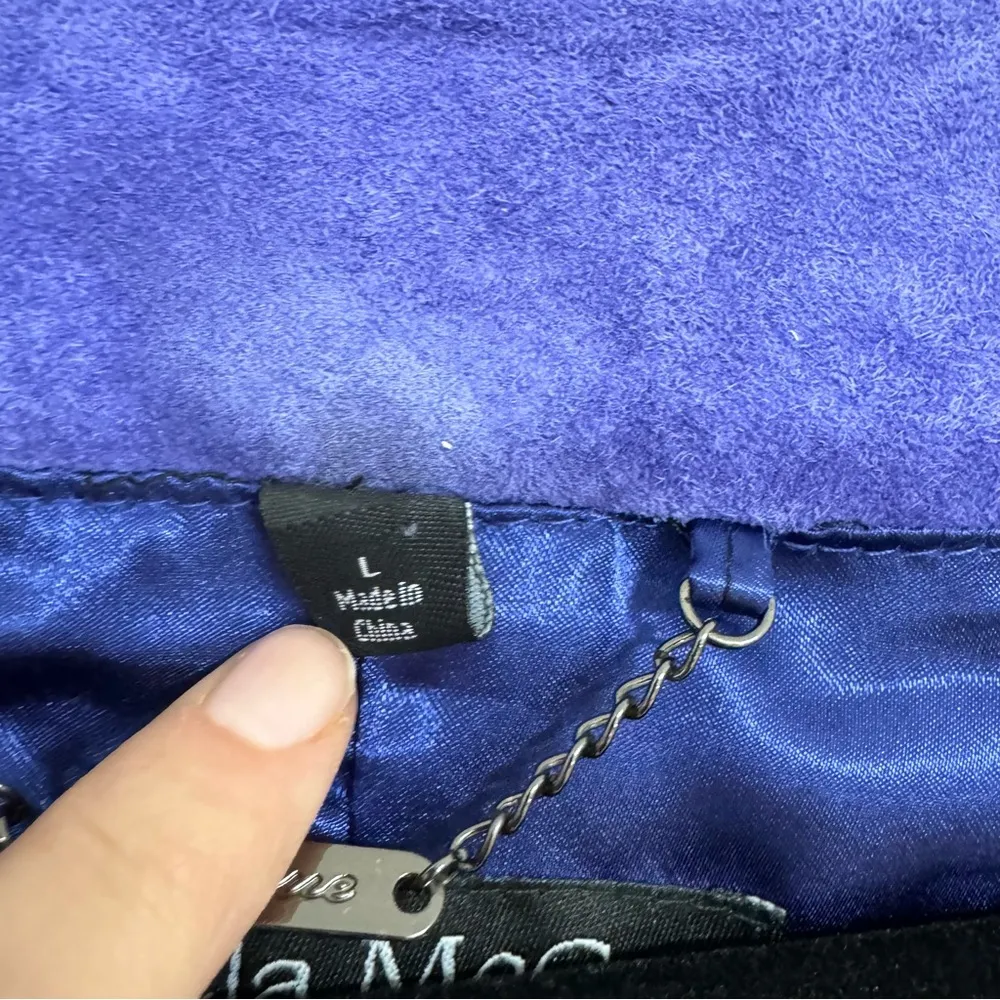 Pamela McCoy Purple Suede Leather Ruffled Long Line Jacket Blazer Womens L Fall Size L - Image 8