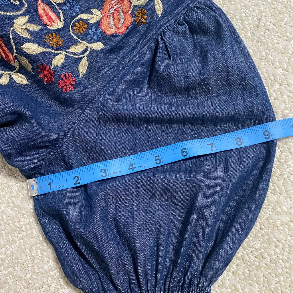 Embroidered Denim Blue Top with Red Tassels Size undefined - Image 16