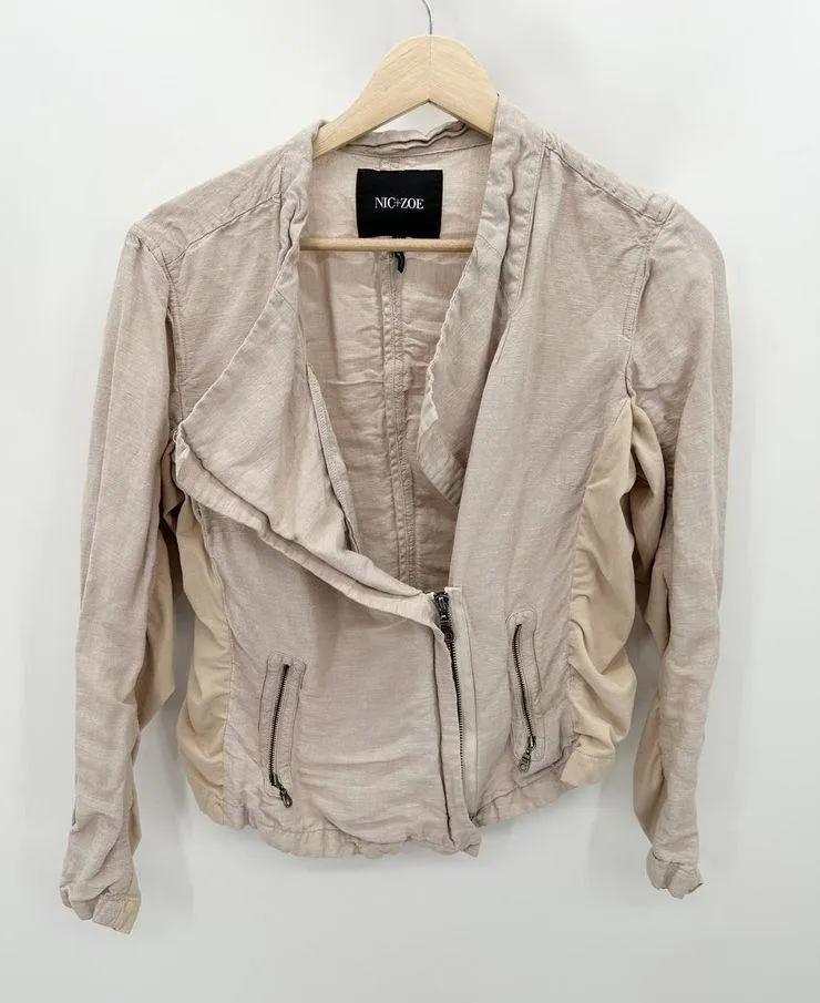 Nic + Zoe Jacket Women MEDIUM Tan Cream Long Sleeve Zip Front Linen Blend - Image 8
