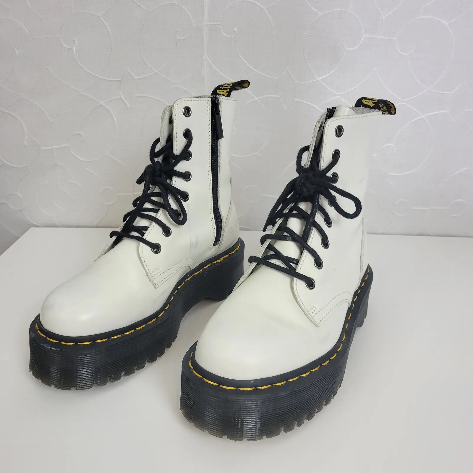 Doc Martens Womens Shoes Size 6 White Round Toe High Platform Side Zip‎ Boots - Image 6