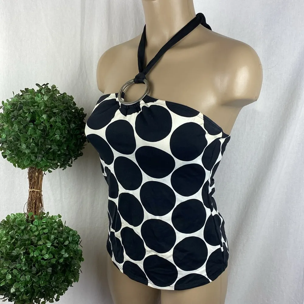 La Blanca Black & White Polka Dot Print Tankini Swim Bathing Suit Top 8 - Image 2