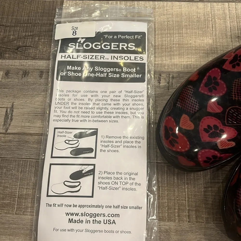 NEW Sloggers rain and garden shoe with half sizer insoles paw heart print 8 - Image 4