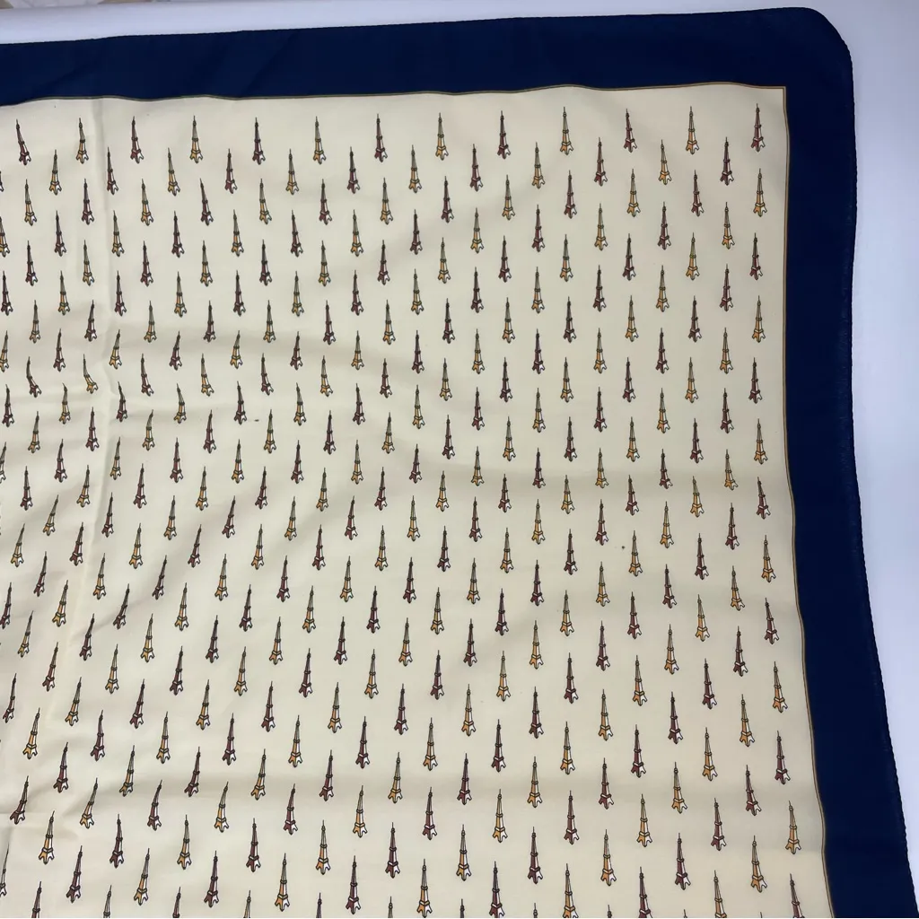 Patricia Scarf Paris Eiffel Tower Print Pattern Cream Navy Blue Playful Women - Image 12