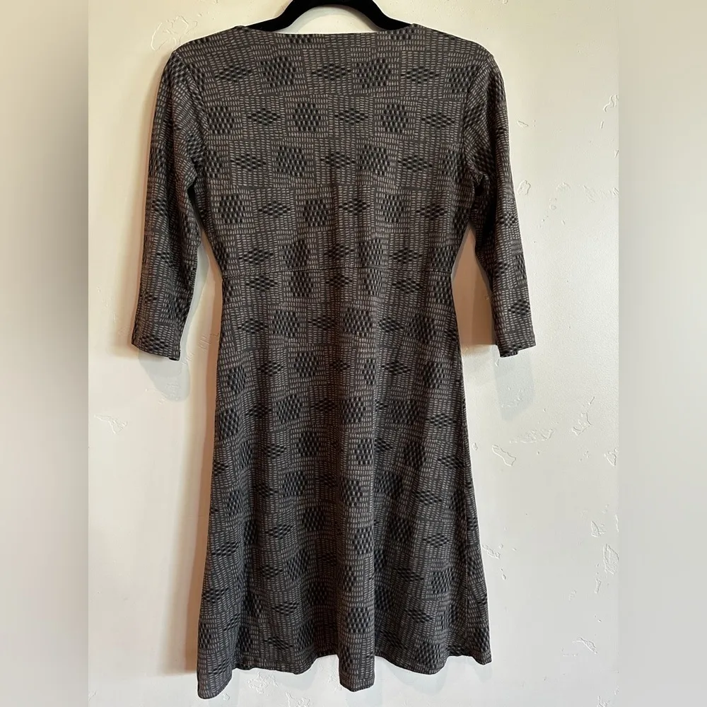 Toad&Co Rosalinda 3/4 sleeve dress dark graphite basket weave print size XS - Image 9