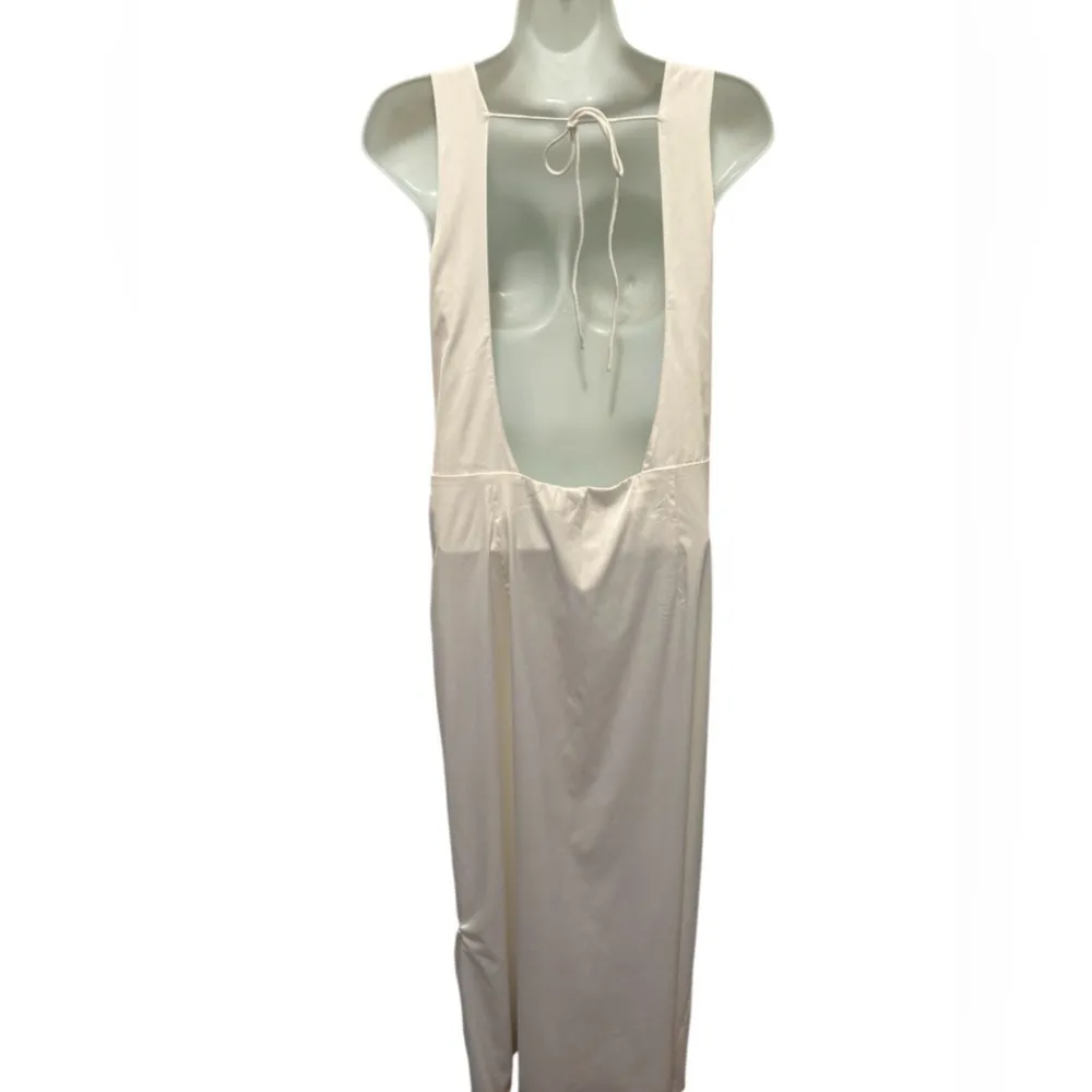 Wedding Gown Sz XL Winter White Cut Out Back Slit Side Satin - Image 3