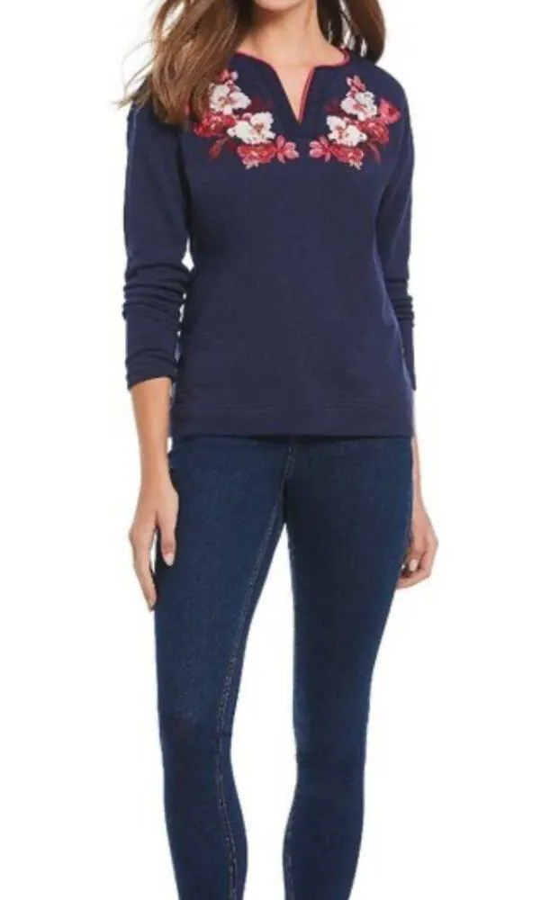 NWT Joules Jordan Notch Neck floral Embroidery Sweatshirt sz 8 Blue - Image 2