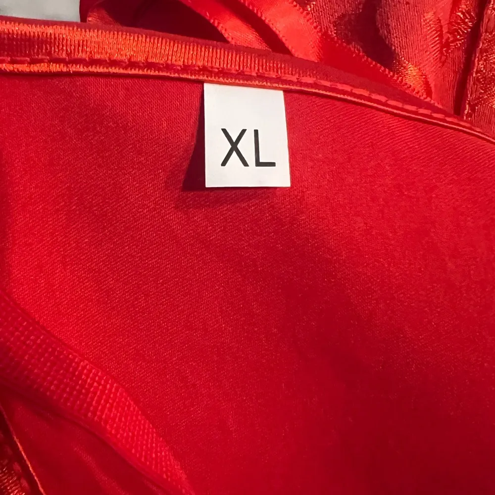 Red Satin Corset with Matching Thong New Lace Up Zip Floral Bustier Bodice XL - Image 5