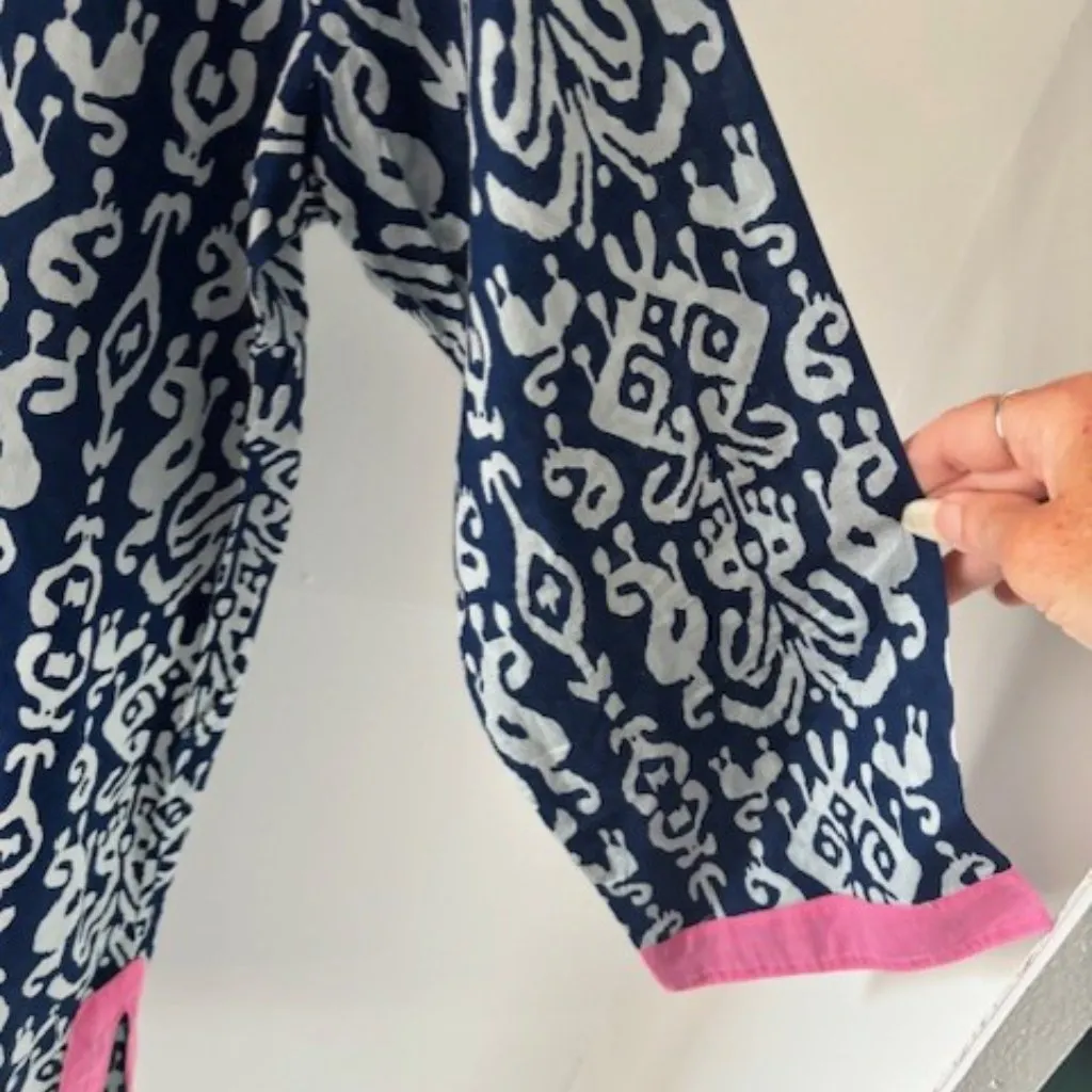 Malabar Bay Organic Cotton Cover Up Dress Navy Blue Pink White V Neck Women's XL - Image 5