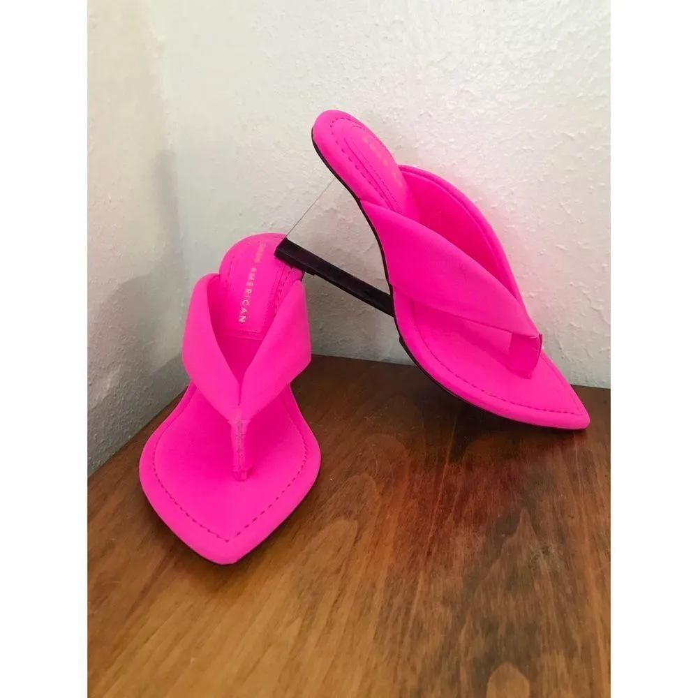 GOOD AMERICAN Neon Pink Cinderella Lucite Wedge Heel‎ Thong Scuba Womens Size 4 - Image 6