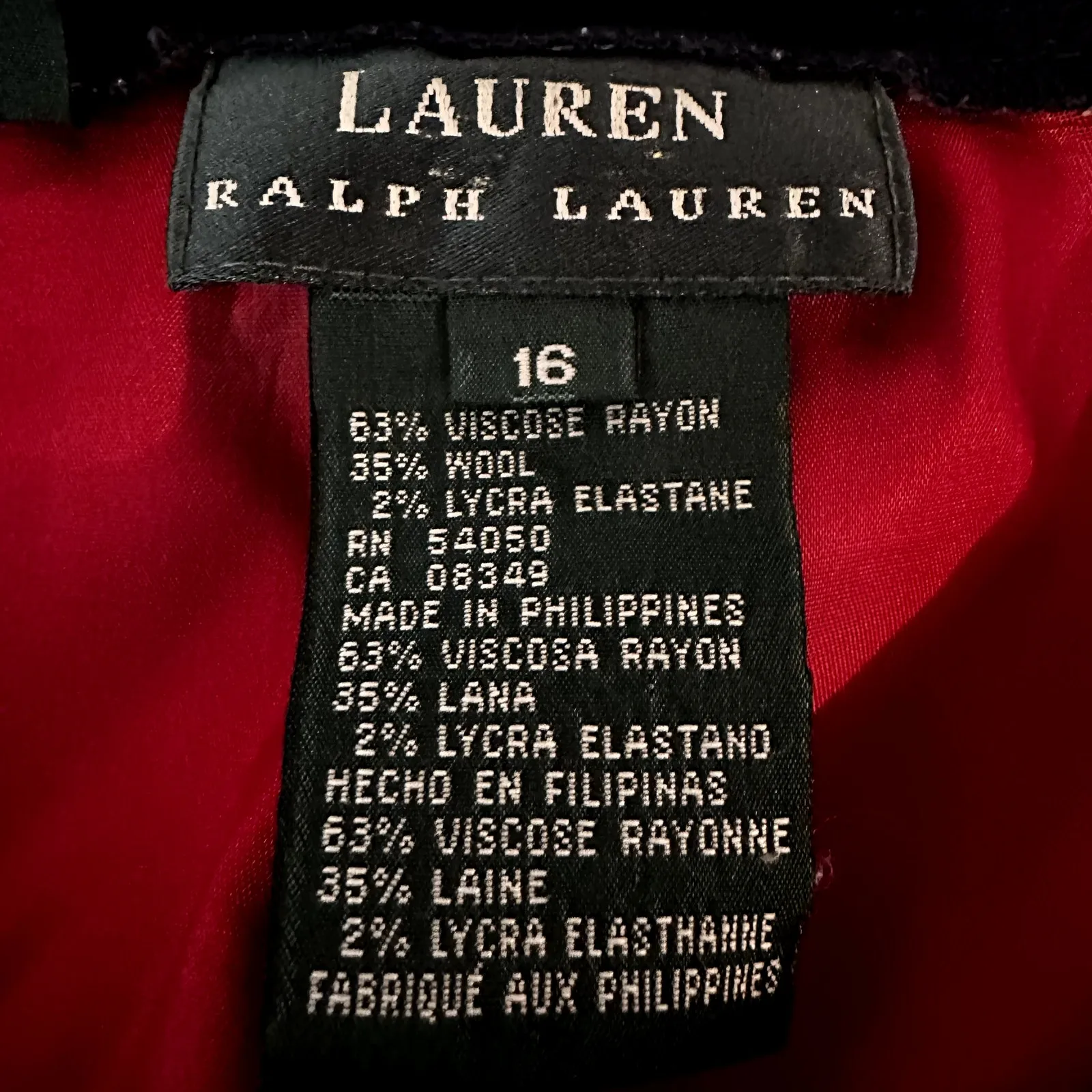 Lauren Ralph Lauren Classic Dress Pants Wool Mid Rise Hook & Eye Navy Blue 16 - Image 4