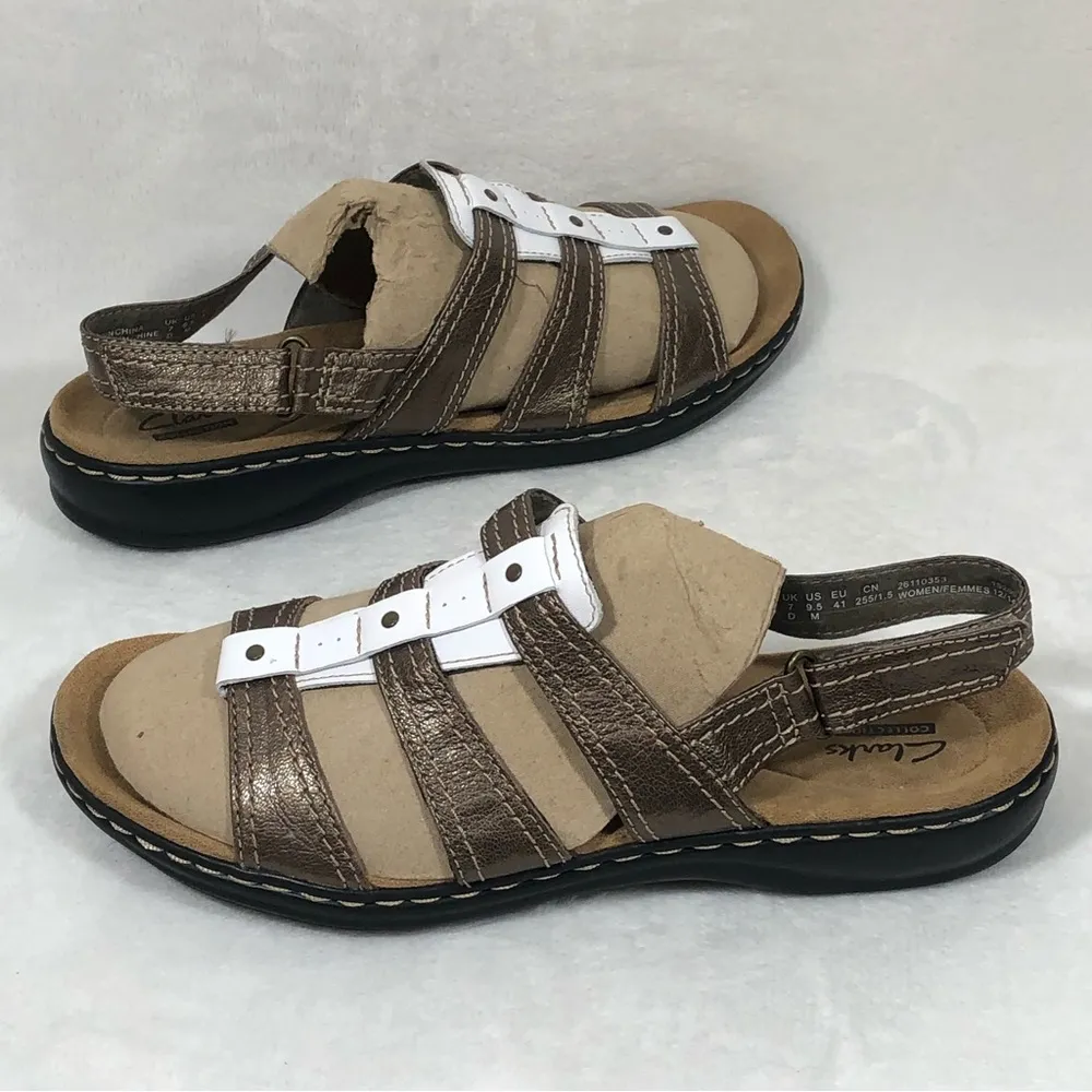 Collection Bronze White Leather Slingback Sandals Shoes 15260 Women’s 9.5 - Image 2