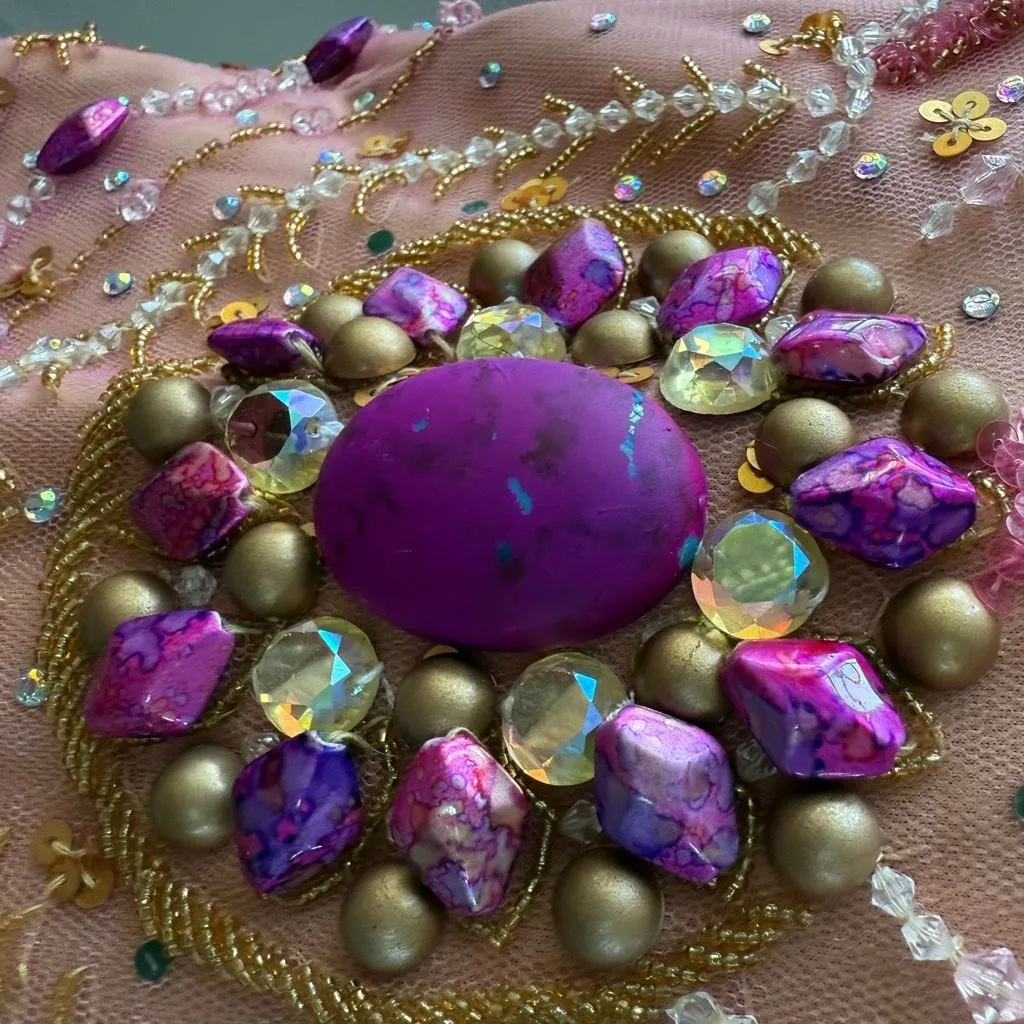 Sherry Haute Couture Halter Formal Gown Beaded Bling Blush Orchid $500 16 Tan - Image 5