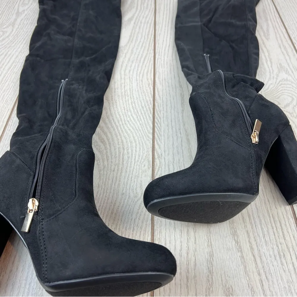 Journey Collection Women's Maya Over the Knee Tie Top Boots 10 Black $130 - Image 3