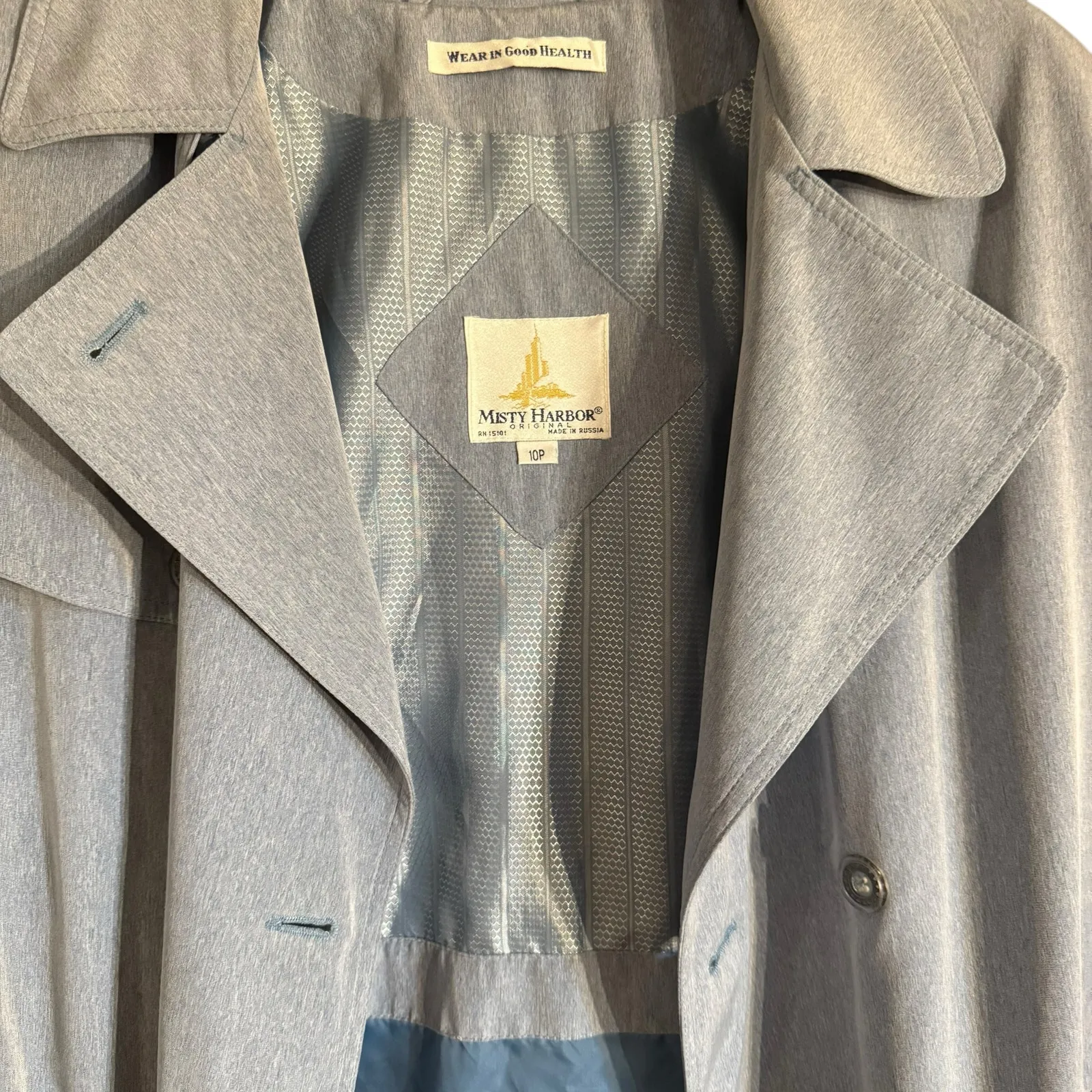 Misty Harbor Beautiful Shade of Blue Long Women’s Trench Coat Size 10 - Image 4