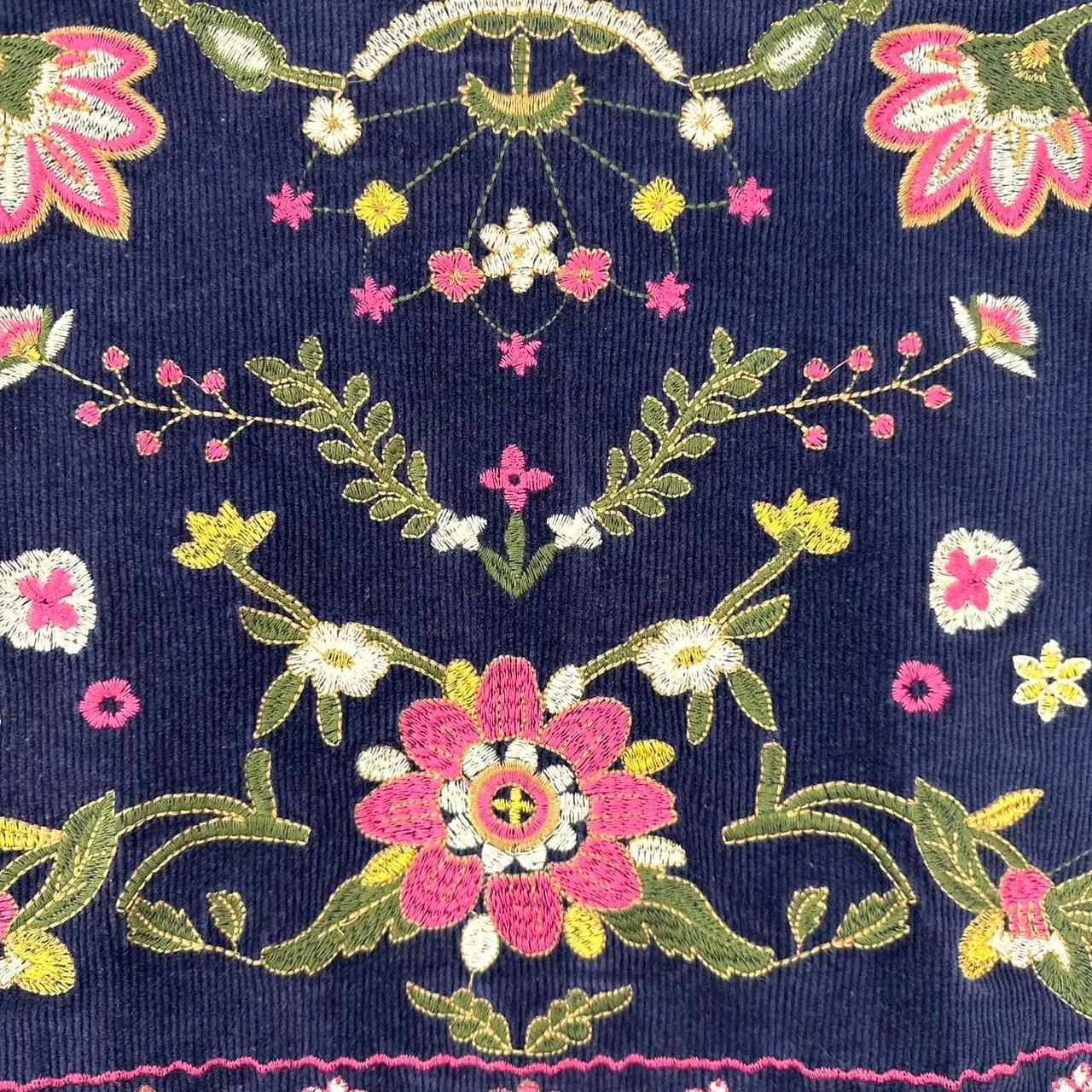 HARPER HERITAGE Navy‎ Blue Corduroy Lined Mini Skirt Floral Embroidery Womens M - Image 2