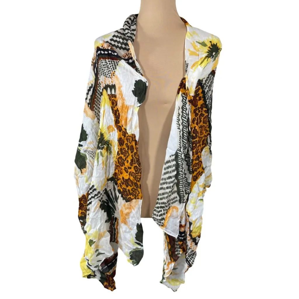 Unbranded Scarf Floral Brown Yellow Rectangle 68" X 24" - Image 2