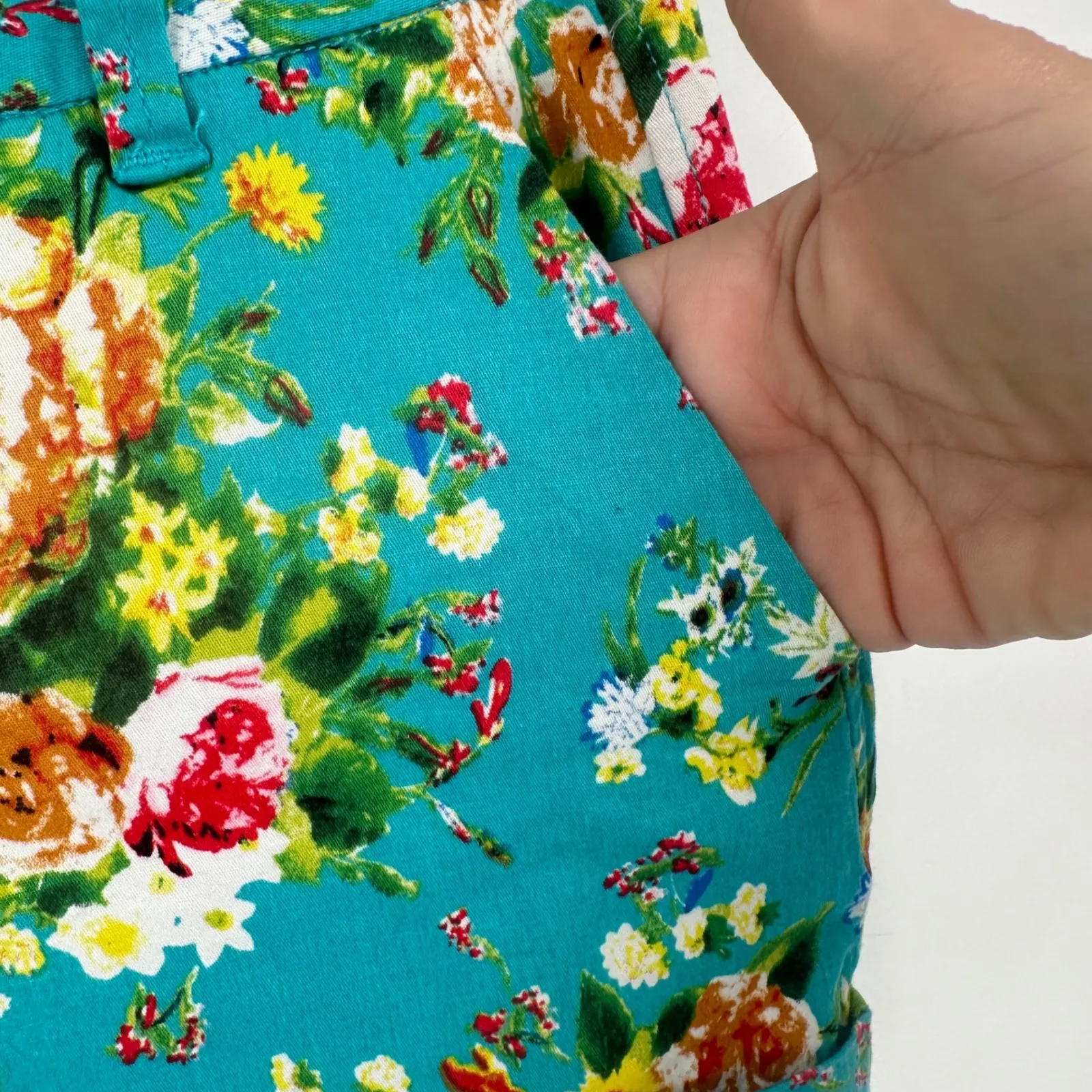 Dear John Women's Teal Finnegan Floral Print Cuffed Shorts Size 27 Cotton - Image 6