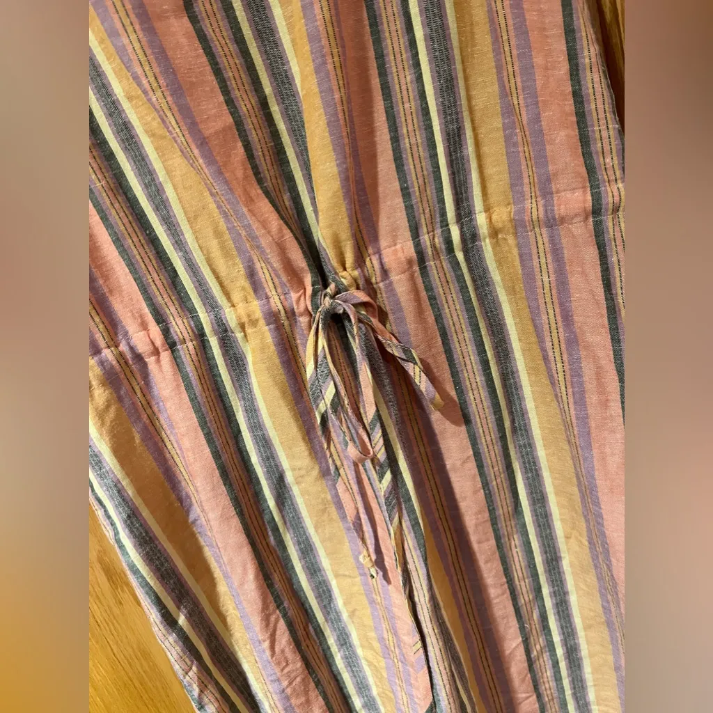 Drew Anthropologie Agave‎ Striped Linen Drawstring Waist Boho Dress Size Small Orange - Image 5