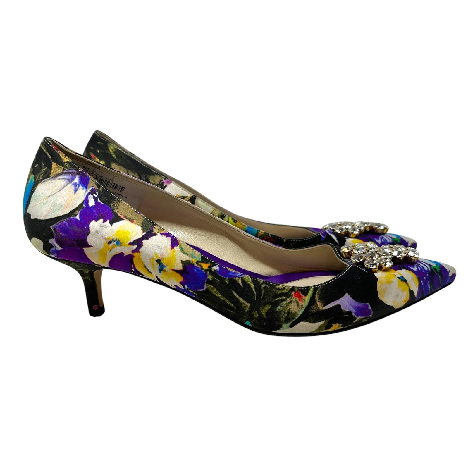 Brian‎ Atwood Jael Kitten Heel Pumps Satin Floral Embellished Size 39 US 8 - Image 8