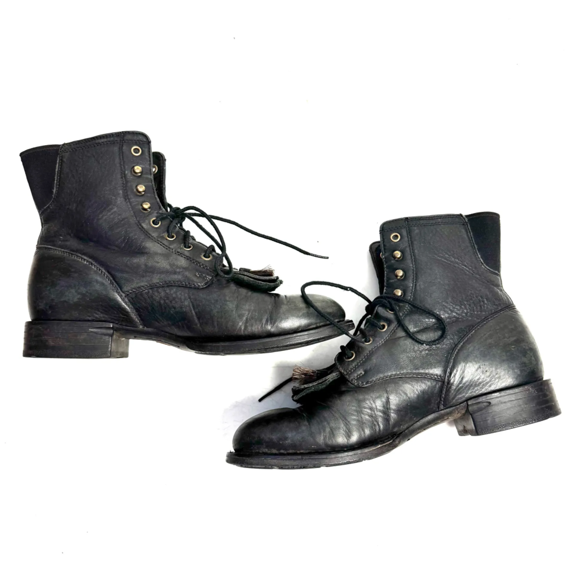 Ariat Cobalt Black Leather Kiltie Tassel Lace Up Equestrian Roper Boots Size 8 - Image 6